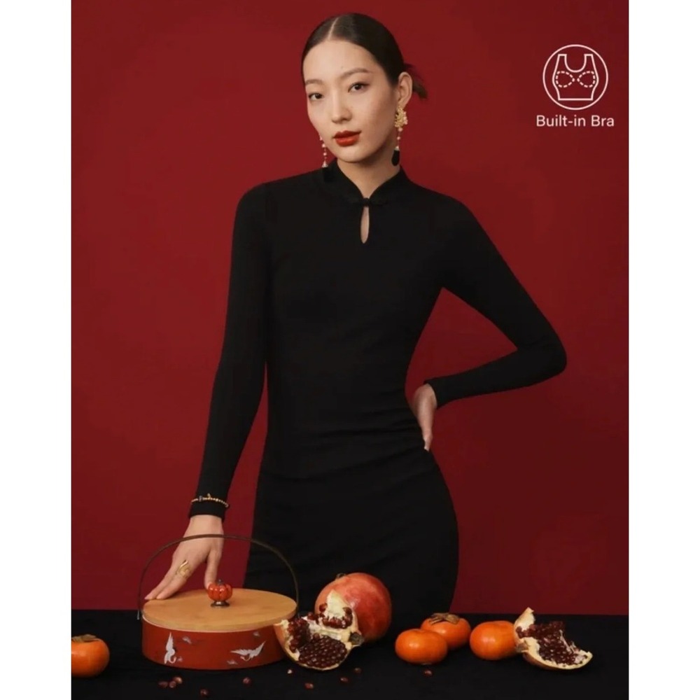 OGLMove Mandarin Collar Brami Mermaid Dress Black Maxi M NWT 241128-2145W43